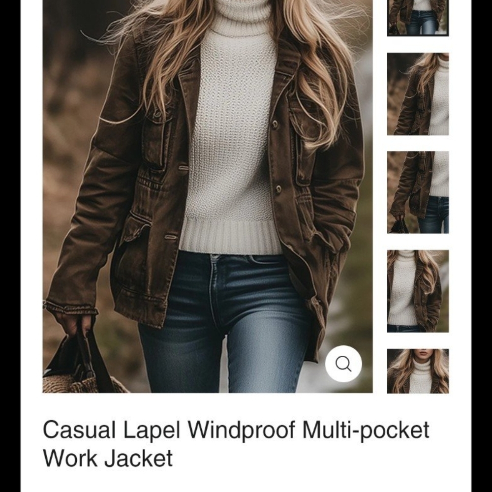 Futario Women's Brown Utility Jacket with Multi-Pockets NEW Size M